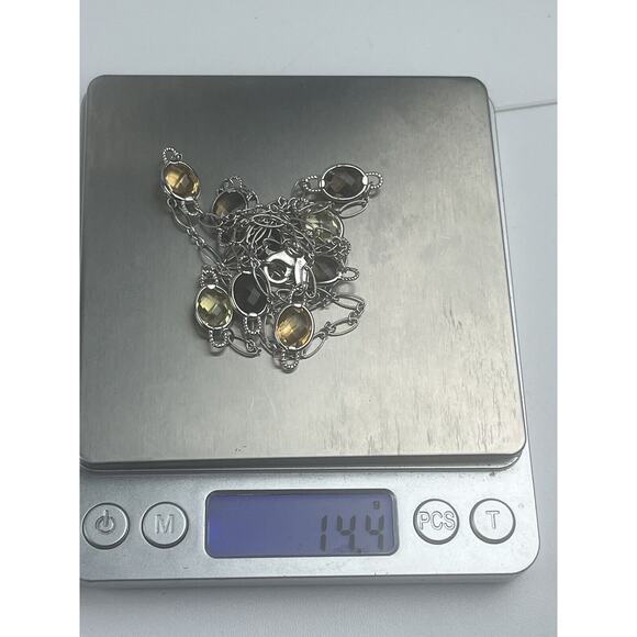 Colore SG Sterling Silver Necklace 36" Gemstone Stations Citrine Smoky Quartz - Picture 9 of 10